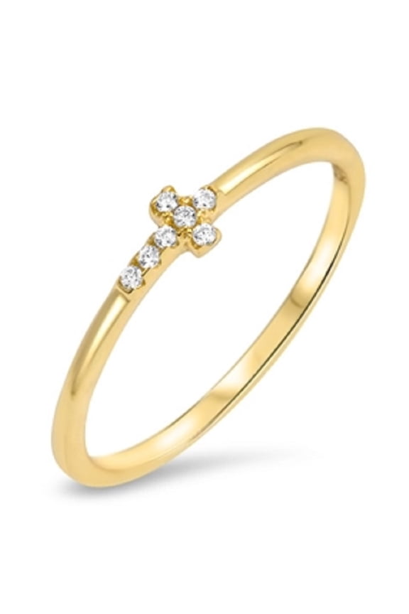 Yellow Gold- Tone Single Band Sideway Cross Cubic Zirconia Ring Sterling Silver 925
