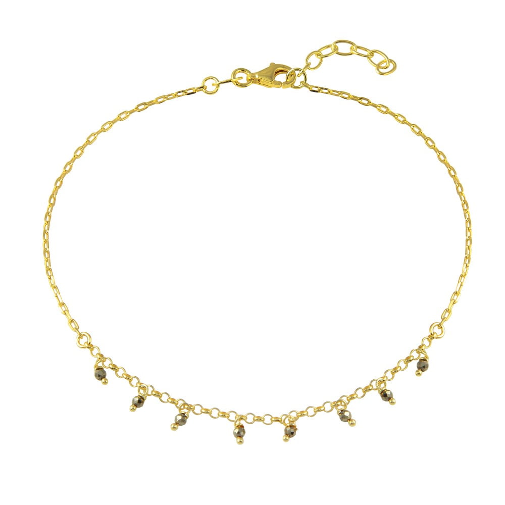 Yellow Gold-Toned Plated Sterling Silver Dangling Beads Anklet