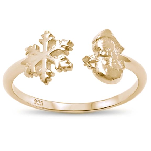 Yellow Gold-Toned Plated Sterling Silver Snowman Snowflakes Ring Size 8