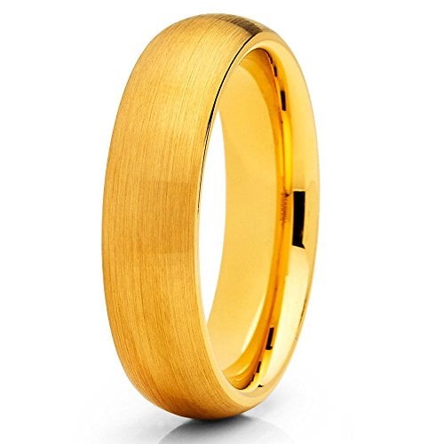Yellow Gold Tungsten Band Tungsten Wedding Band 6mm Brushed Tungsten Ring Men & Women Comfort Fit