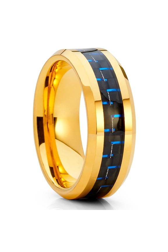 Yellow Gold Tungsten Ring,Engagement Ring,8mm Wedding Ring,Tungsten Carbide Ring,Carbon Fiber