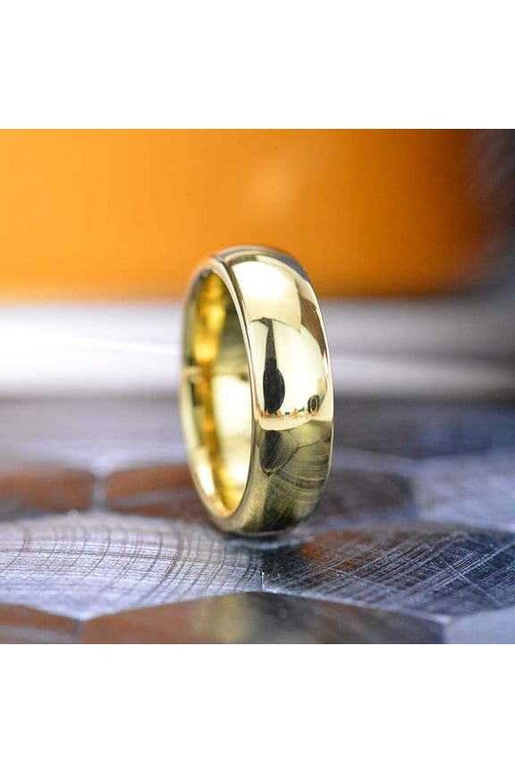 Yellow Gold Tungsten Wedding Band. Yellow Gold Tungsten. Men & Women Tungsten Ring. Tungsten Carbide 6Mm Wide. Free Engravings, Size 7