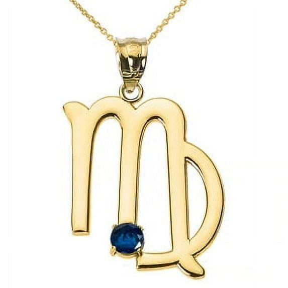 Yellow Gold Virgo Zodiac Sign September Birthstone Pendant Necklace : 10K Pendant with 20" chain