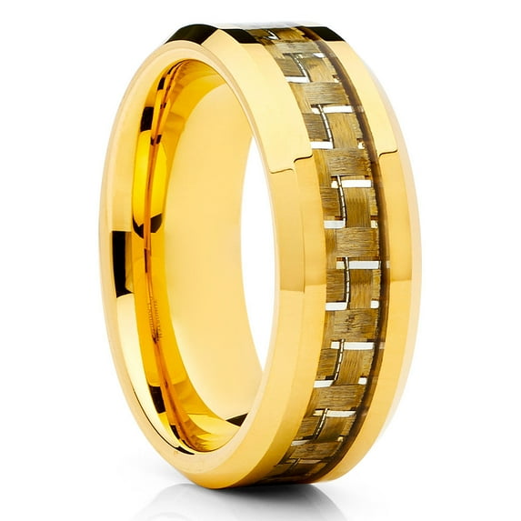 Yellow Gold Wedding Ring - Carbon Fiber Wedding Band - Tungsten Wedding Ring - Band