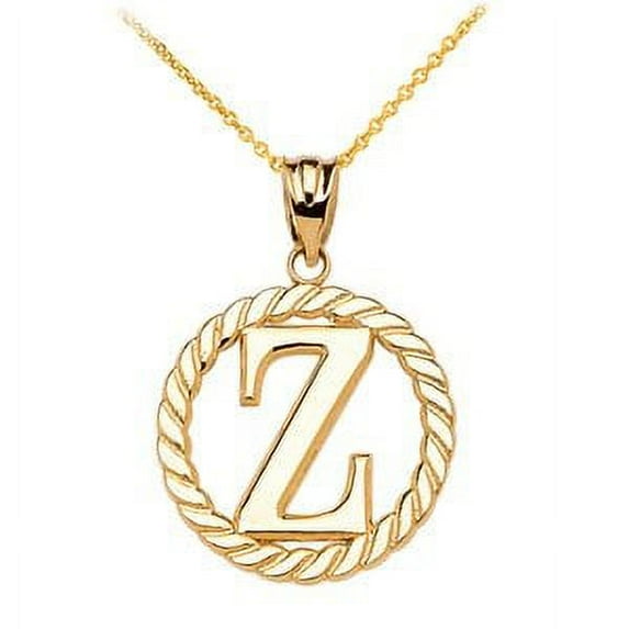 Yellow Gold "Z" Initial in Rope Circle Pendant Necklace : 14K Pendant with 22" chain