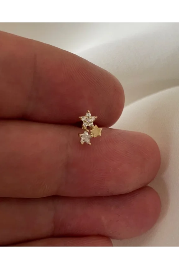 Yellow Gold plated , 925 sterling silver Cz Star Cluster Helix Cartilage 6mm, 8.5mm