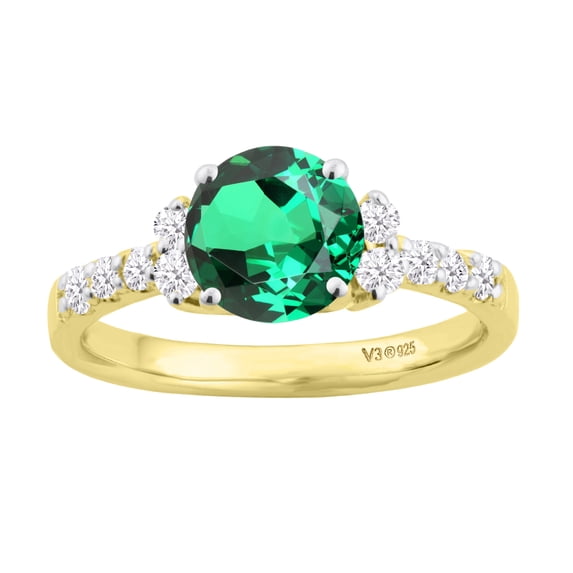 Yellow Gold with Emerald and White Diamond Engagement Ring