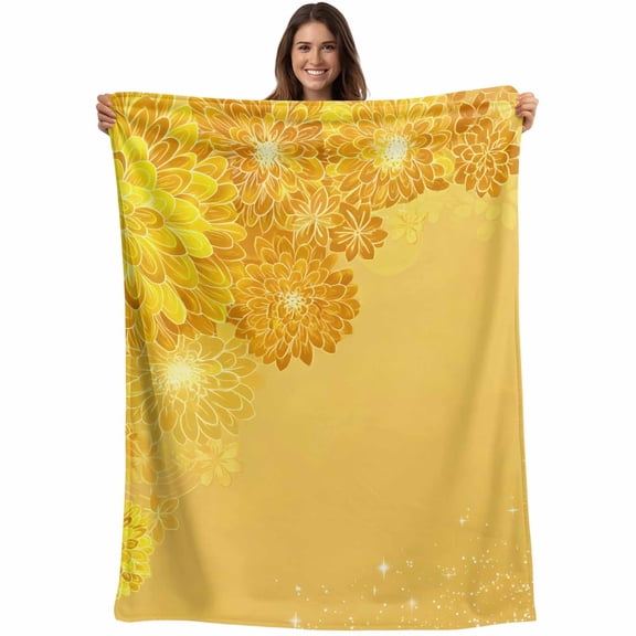 Yellow Golden Floral Blanket Soft Cozy Warm Throw Blanket for Couch, Plush Fuzzy Flannel Fleece Blankets for Sofa, Spring Summer Shiny Flowers Bed Blankets Lightweight Gifts for Women, 40"x60"