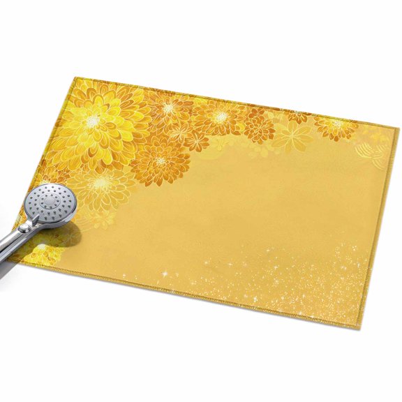 Yellow Golden Floral Entryway Rug 2x3ft Washable Non Slip Bathroom Rug Low Pile Soft Indoor Floor Front Door Mat Spring Summer Shiny Flowers Rectangle Area Rugs Carpet for Kitchen Office Dining Room