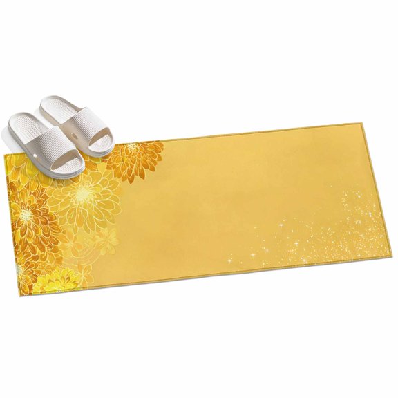 Yellow Golden Floral Hallway Runner Rug 2x6 Washable Non Slip Kitchen Runner Rug for Bedside Bathroom Low Pile Spring Summer Shiny Flowers Indoor Floor Carpet Area Rugs for Living Room Bedroom Office