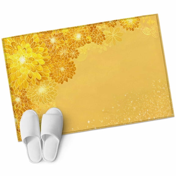 Yellow Golden Floral Large Area Rugs for Bedroom Living Room, Soft Non Slip Carpet Bedside Rug, Spring Summer Shiny Flowers Rectangular Floor Cover Kitchen Accent Rug 2'x3' for Dining Room/Office