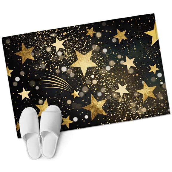 Yellow Golden Stars Bathroom Rug Washable 2x3 Entryway Rug Non Slip Black Shining Sparks Star Starry Sky Front Door Mat Low Pile Indoor Doormat Throw Floor Carpet for Kitchen Bedroom Entrance
