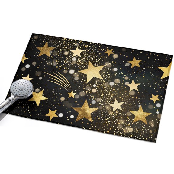 Yellow Golden Stars Entryway Rug 2x3ft Washable Non Slip Bathroom Rug Indoor Floor Front Door Mat Black Shining Sparks Star Starry Sky Rectangle Area Rugs Carpet for Kitchen Office Dining Room Home
