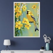 Yellow Goldfinch Impressionist Style Wall Art Wild Bird Botanical Illustration Yellow Flor
