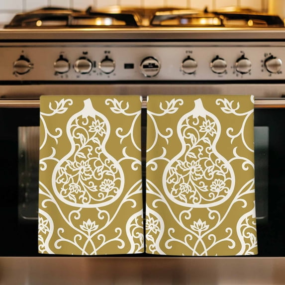 Yellow Gourd Kitchen Towels Set of 1, Modern Abstract Art Floral Absorbent Dish Towels for Kitchen, Microfiber Hand Towel, Quick Drying Tea Towel for Cleaning Decorative Dishcloths