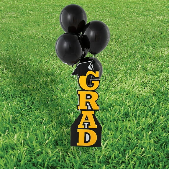 Yellow Grad Vertical Yard Sign Kit with 11" Black Latex Balloons - 21 Pc