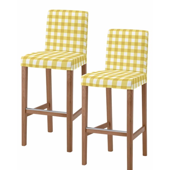 Yellow Gradient Bar Stool Covers Set of 2, Farm Plaid Buffalo Checkered Gingham Stretch Washable Bar Chair Covers with Backs, Removable Pub Counter Height Chair Cover for Kitchen Dining Room Cafe