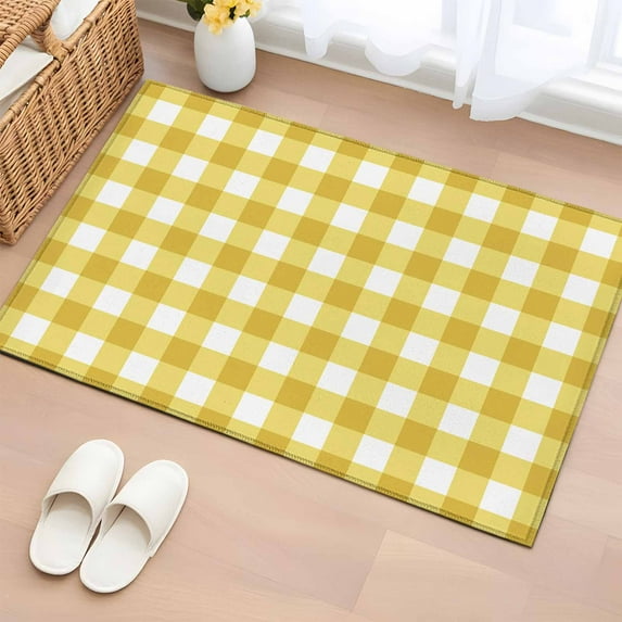 Yellow Gradient Bathroom Mats 2x3 FT, Non Slip Small Kitchen Mat, Farm Plaid Buffalo Checkered Gingham Washable Soft Backed Front Door Throw Rugs Non-Shedding Indoor Outdoor Doormat for Entryway Sink