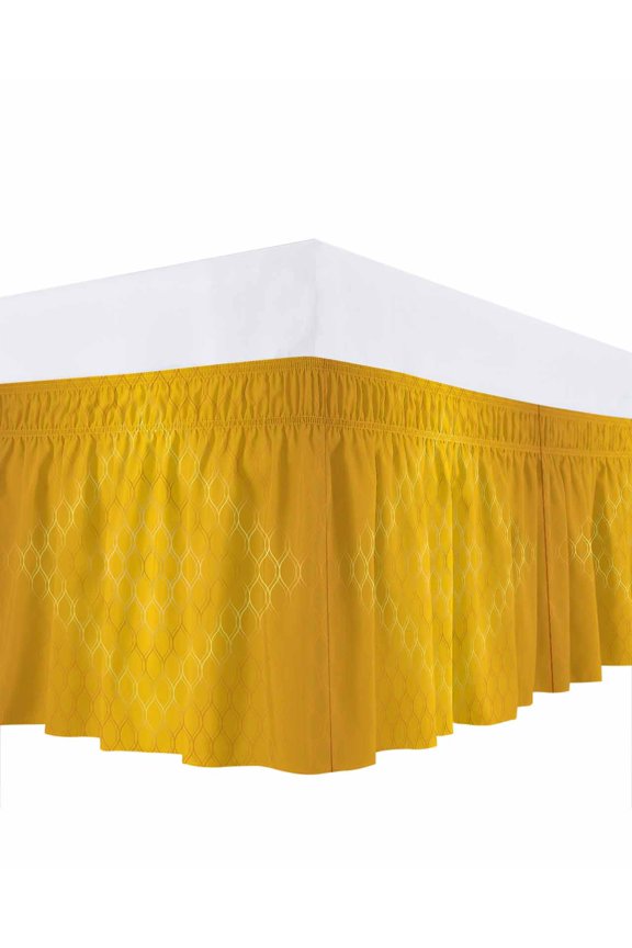 Yellow Gradient Bed Skirt King Size 18 Inch Drop, Simple Line Modern Abstract Wrap Around Dust Ruffle Bedskirts, Wrinkle & Fade Resistant Easy Fit Bedskirt with Adjustable Elastic