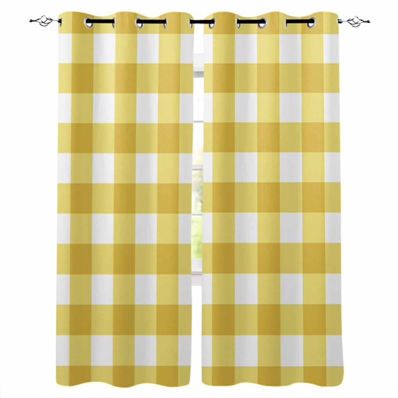 Yellow Gradient Blackout Curtains 84 Inches Long for Bedroom, Farm Plaid Buffalo Checkered Gingham Thermal Insulated Room Darkening Black Out Window Curtain Panels Grommet Drapes for Living Room