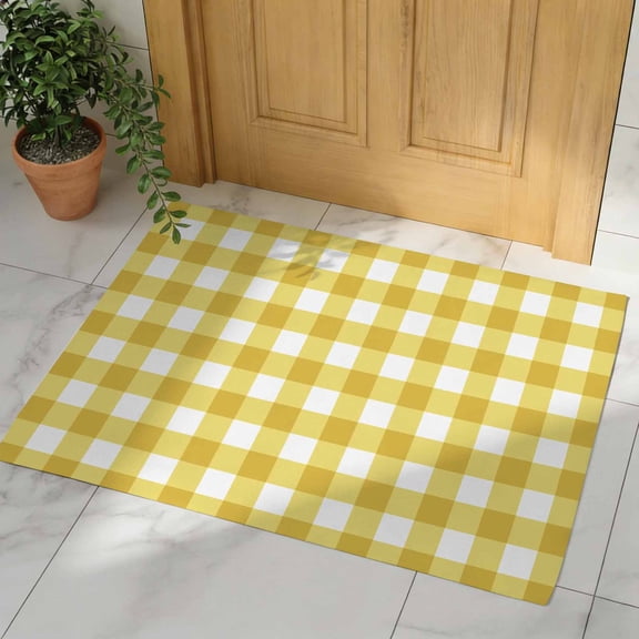 Yellow Gradient Door Mat, Non Slip Bathroom Rugs, Farm Plaid Buffalo Checkered Gingham Absorbent Floor Mats, Washable Runner Rug Indoor Doormat for Front Door Entrance, Patio, Garage 16"x24"