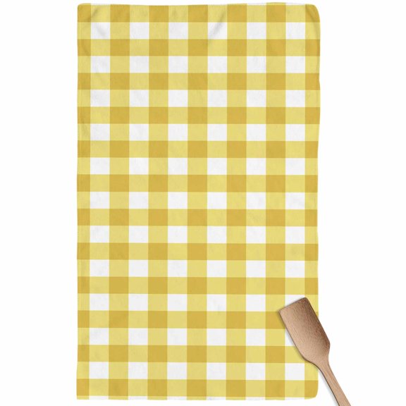 Yellow Gradient Kitchen Towel Dish Cloths Set of 1, Microfiber Soft Kitchen Hand Towels, Farm Plaid Buffalo Checkered Gingham Absorbent Quick Drying Dishcloths 18 x 28 Inches