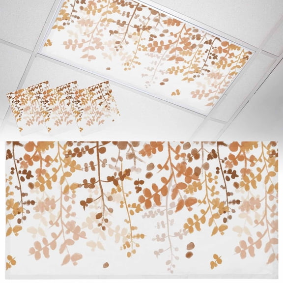 Yellow Gradient Leaf Fluorescent Light Covers Rustic Eucalyptus Leaves Farm Plants Magnetic Light Filters Ceiling Lighting Panel Shade for Classroom Office Home 2 x 4 ft, 3 Pack