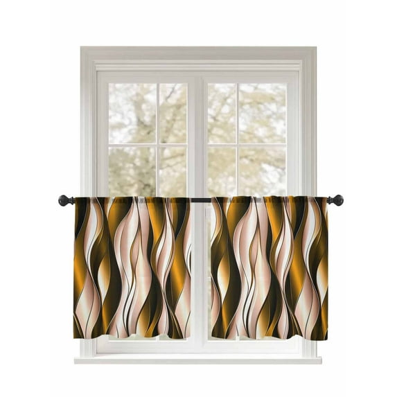 Yellow Gradient Line Sheer Curtains 54 Inch Long 2 Panels, Abstract Twist Modern Light Filtering Rod Pocket Semi Sheer Curtains, Sheer Voile Drapes for Living Room Bedroom, 52"x54"