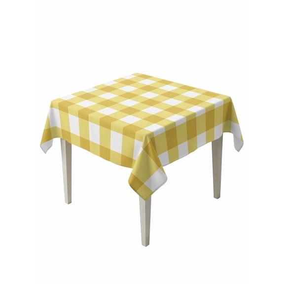 Yellow Gradient Table Cloth, Farm Plaid Buffalo Checkered Gingham Waterproof Tablecloth for Square Tables, Reusable Washable Fabric Table Cover for Restaurant Kitchen Dining Tables 60"x60"