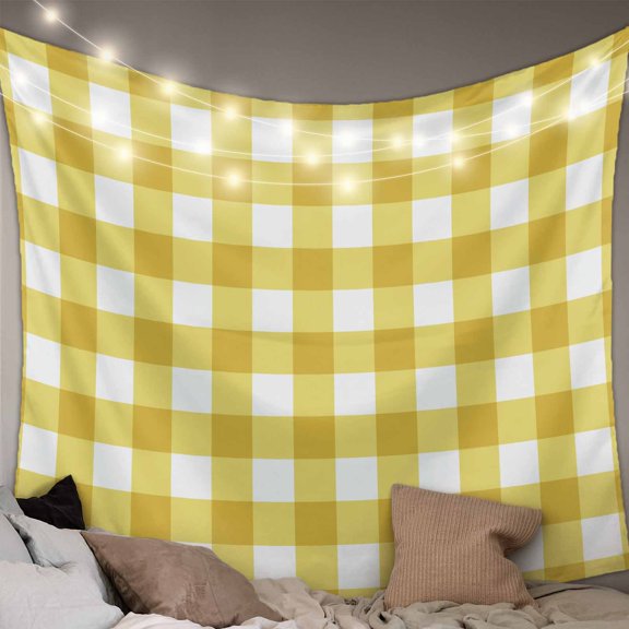 Yellow Gradient Tapestry for Bedroom Wall Hanging Tapestry, Farm Plaid Buffalo Checkered Gingham Ceiling Backdrop Tapestries Poster Blanket Wall Decor for Teens Room Living Room Dorm 39" x 59"