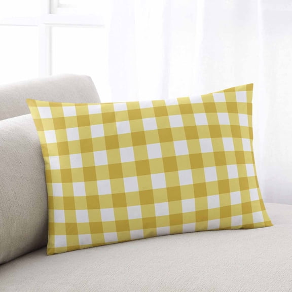 Yellow Gradient Throw Pillow Covers, Farm Plaid Buffalo Checkered Gingham Soft Breathable Pillow Cases with Invisible Zipper for Sleeping, Queen Size Pillowcases for Couch Bed Sofa Chair 20x30 Inches