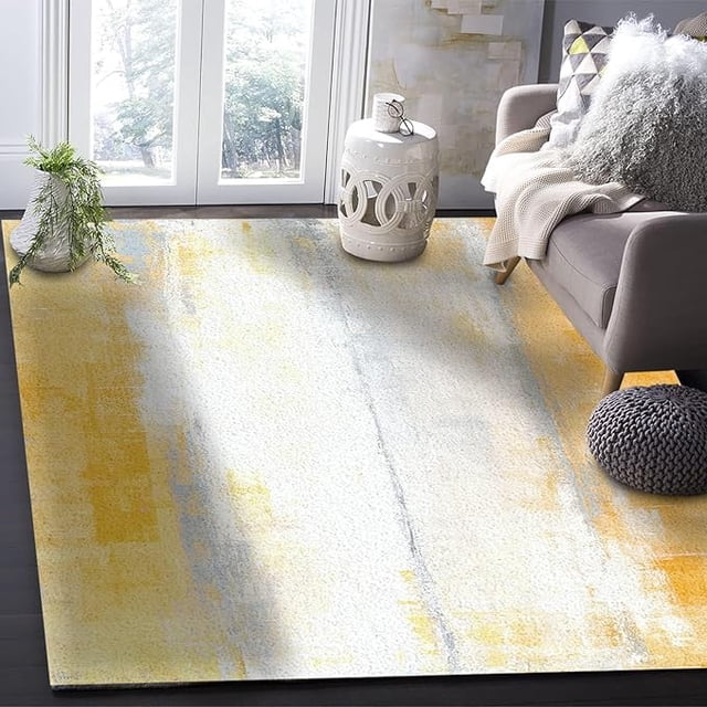 Yellow Graffiti Area Rug, Modern Abstract Artwork Decorative Rugs ...