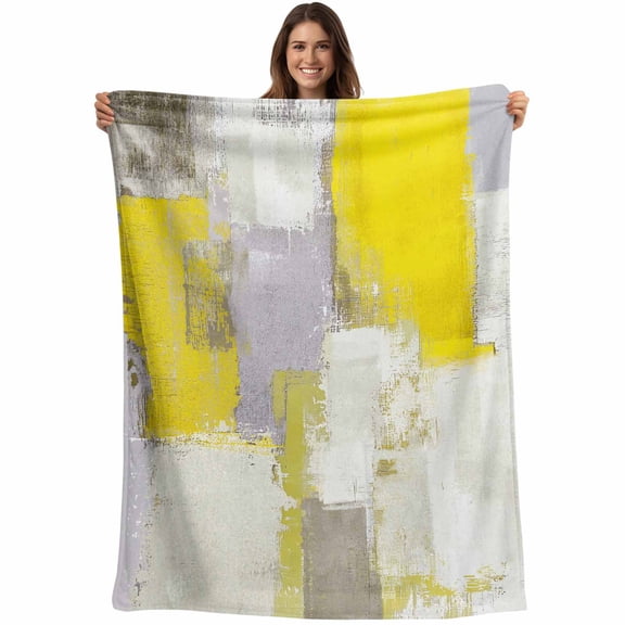Yellow Graffiti Block Throw Blankets, Modern Abstract Texture Art Soft Fleece Blanket Decorative for Home Sofa Couch Chair Living Bedroom, 30x40 Inches,