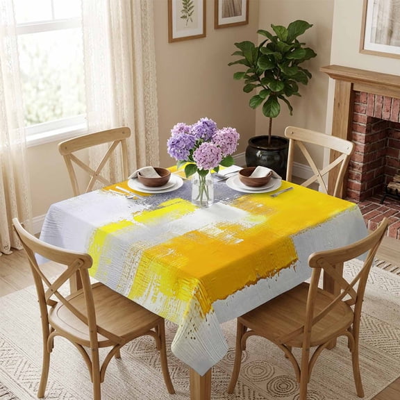 Yellow Graffiti Square Tablecloth 54x54 Inch Abstract Art Waterproof Polyester Tablecloth for Dining Table, Washable Table Cover for Kitchen Dining Room Wedding Decoration,Stain Resistant