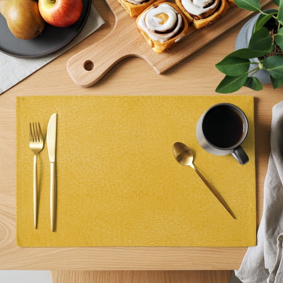 Yellow Grain Texture Placemats Set of 1 Vintage Industrial Marigold Solid Color Heat Insulation Washable Place Mats, Non-Slip Table Mats for Dining Table Party Kitchen Decor, 13x19 Inch
