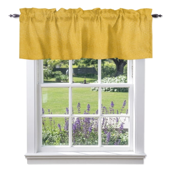 Yellow Grain Texture Valance Curtain 1 Panel, Vintage Industrial Marigold Solid Color Kitchen Valance with Rod Pocket Window Treatment Short Curtains for Bathroom Bedroom, 42 x 12 Inches