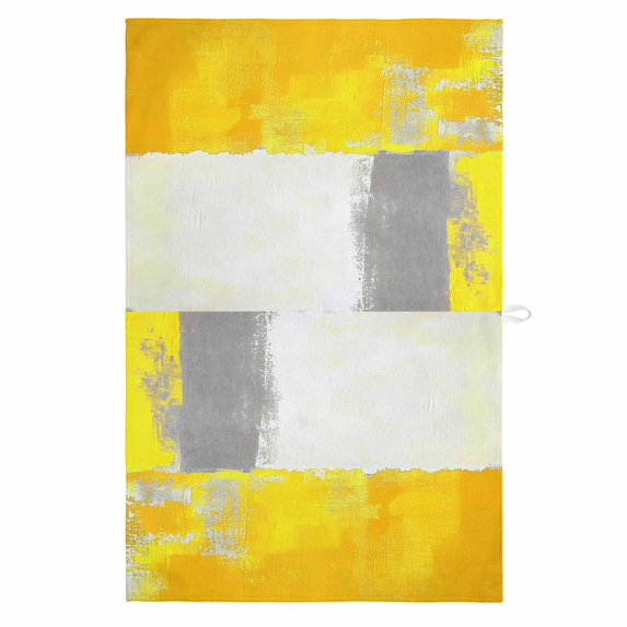 Yellow Gray 1 Pack Kitchen Towel, Water Absorbent Dish Towel, Oil Painting Modern Abstract Geometric Decorative Hand Towels - Quick Drying Cloth for Cooking Baking, 18x28 Inch