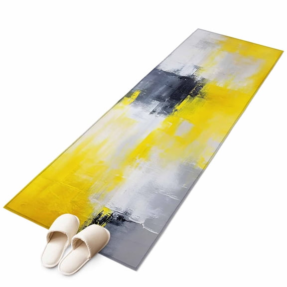 Yellow Gray Abstract Area&nbsp;Rug 2x6ft Street Art Non-Slip&nbsp;Washable Square&nbsp;Rugs Soft Felt Indoor Floor Mat for Bedroom Kitchen Living Room Bathroom