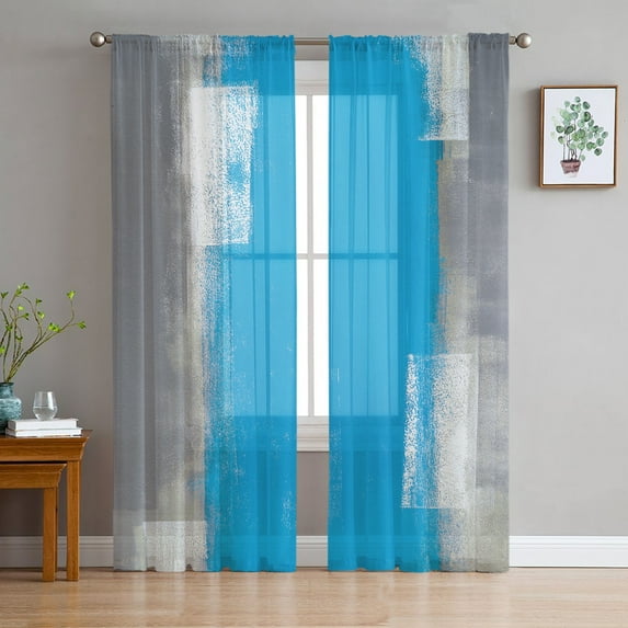 Yellow Gray Abstract Art Texture Tulle in Sheer Curtains for Living Room Bedroom Kitchen Window Treatment Chiffon Curtain Blinds