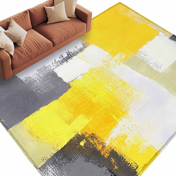 Yellow Gray Area&nbsp;Rug 5x7ft Graffiti Art Color Block Abstract Geometric Modern Non-Slip&nbsp;Washable Square&nbsp;Rugs Soft Felt Indoor Floor Mat for Bedroom Kitchen Living Room Bathroom