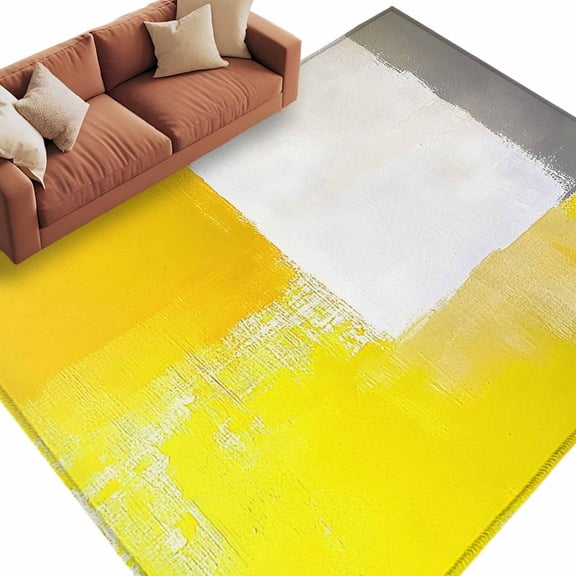 Yellow Gray Area&nbsp;Rug 6x9ft Graffiti Art Geometric Color Block Abstract Modern Non-Slip&nbsp;Washable Square&nbsp;Rugs Soft Felt Indoor Floor Mat for Bedroom Kitchen Living Room Bathroom
