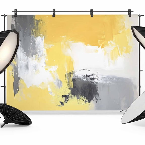 Yellow Gray Backdrop for Photoshoot,Photography Photo Studio Background Wall Backdrop,Modern Oil Painted Abstract Geometric Back Drop Banner Panel for Portraits Wedding Party Live Streaming 12x8Ft