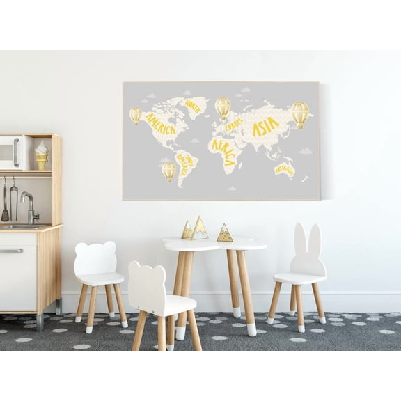 Yellow Gray Balloon World Map Poster