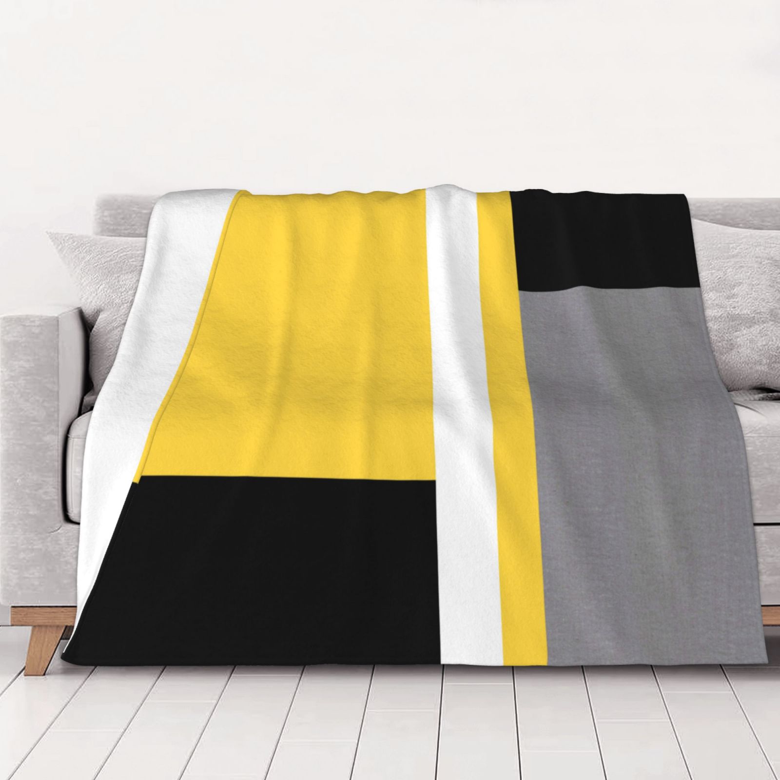 Yellow Gray Black White Block Warm Flannel Fleece Plush Blanket Soft