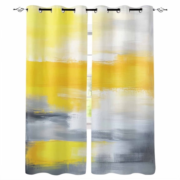 Yellow Gray Blackout Curtains 39 Inches Long for Bedroom, Contemporary Oil Painted Abstract Modern Thermal Insulated Room Darkening Black Out Window Curtain Panels Grommet Drapes for Living Room