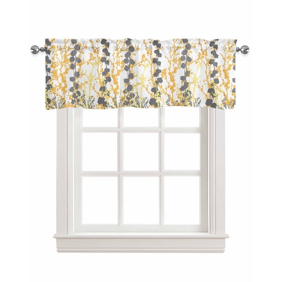 Yellow Gray Botanical Linen Curtain Valance for Bedroom/Bathroom/Kitchen/Office/Living/Dining Room Window,Watercolor Branches Abstract Art Rod Pocket Topper Decorative Cafe Drapes Panel 54"x18"
