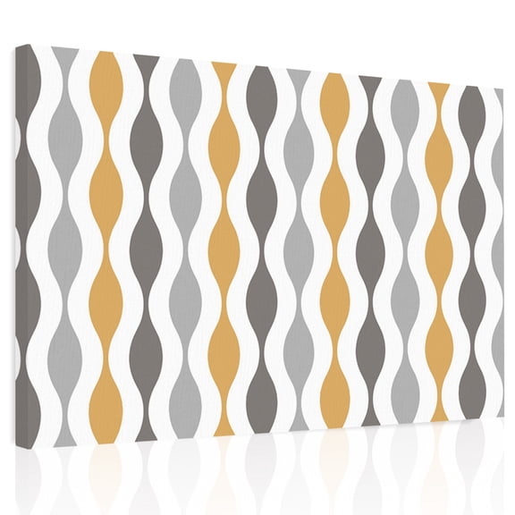 Yellow Gray Canvas Print Wall Art, Medieval Print Waves Geometric Wall Decor Modern Artwork Paintings Pictures for Living Room Framed and Stretched Ready to Hang, 16" x 20"