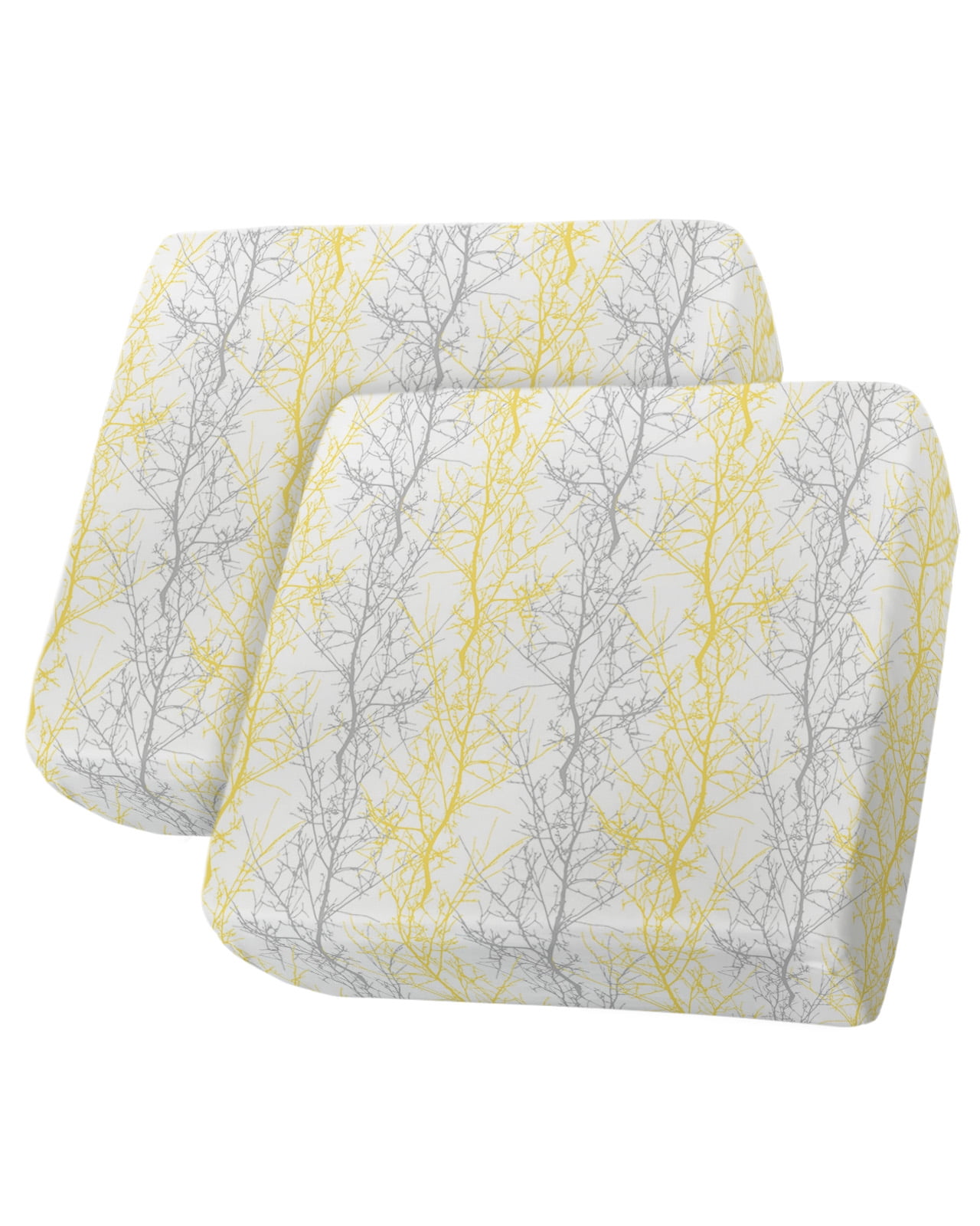 Yellow Gray Couch Cushion Covers, Stretch Seat Cushion Covers for Sectional Sofa, Pastoral Botanical Branch Aesthetics T-shaped Sofa&nbsp;Slipcovers Furniture Protector with Elastic&Straps Small 2Pcs