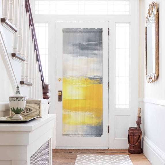 Yellow Gray Door Curtains for Door Window, French Sidelight Front Back Door Curtains With Tieback, Modern Abstract Oil Painted Art Kitchen Rod Pocket Drapes Panel, 25"x72"
