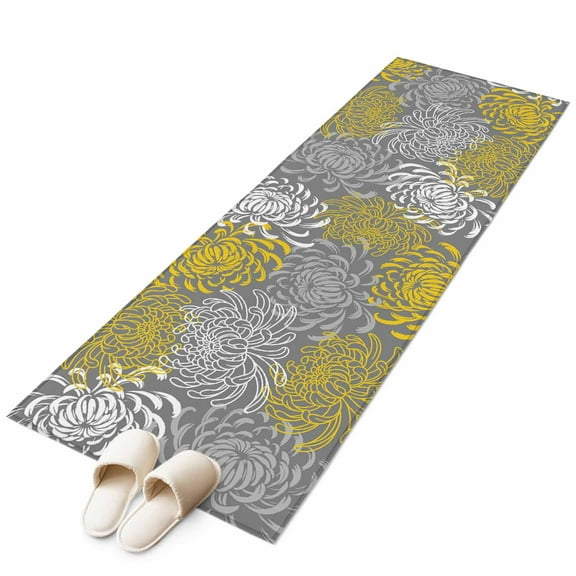 Yellow Gray Floral Runner Rug 2x6 FT,Non Slip Hallway Carpet,Farmhouse Retro Abstract Flowers Art Washable Soft Floor Carpet Non-Shedding Throw Runner Carpet Long Rug for Entryway Kitchen Bedside